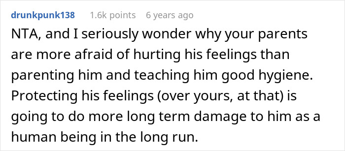 Screenshot of an online comment discussing a teen creating a hygiene checklist for his brother before school drives.