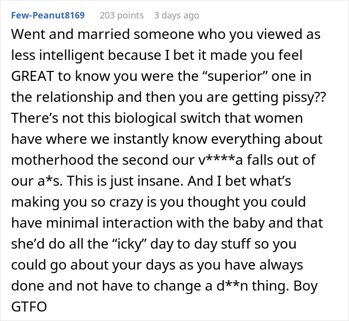 New mom struggling to care for baby while husband judges and offers no support in parenting challenges.