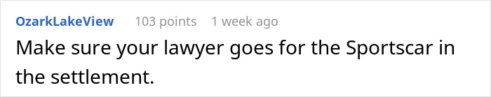 Comment about hubby prioritizing luxury vehicle over wife&rsquo;s family plans, mentioning MIL invited to buy car with him.