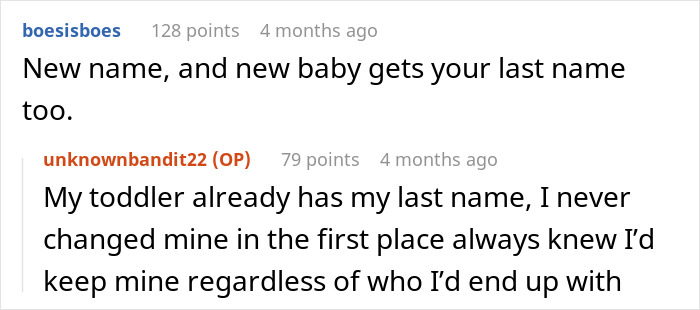 Screenshot of a forum discussion about baby last names, related to a pregnant wife discovering hubby&rsquo;s affair and matching baby names.