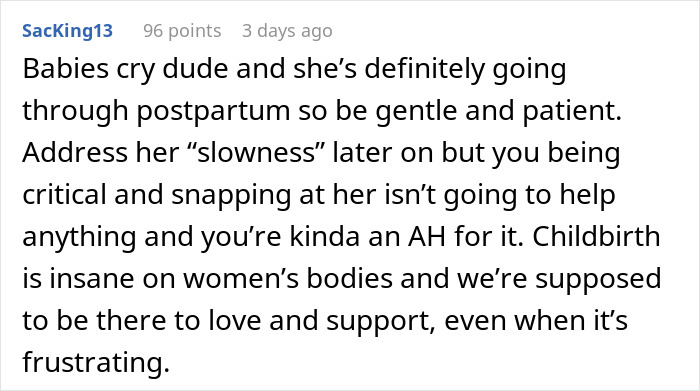Alt text: New mom struggles with baby care while husband judges, highlighting postpartum challenges and need for support.
