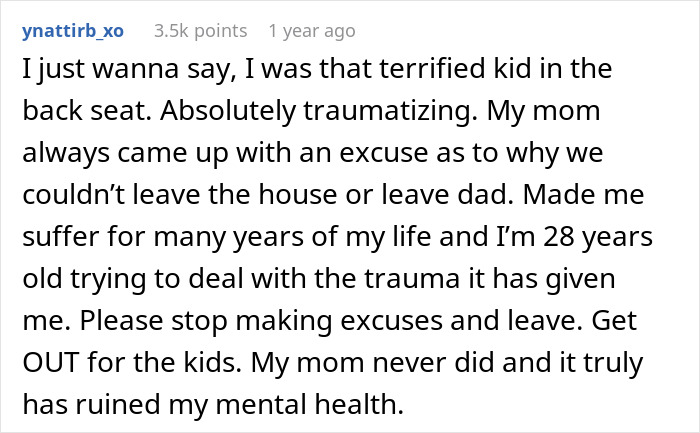 Comment from woman sharing her experience of giving husband another chance and the resulting trauma affecting her mental health.