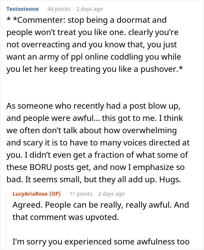 Screenshot of an online comment discussing friendship and emotional impact after purse fiasco ending a 15-year friendship.