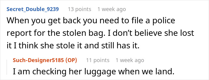 Screenshot of an online conversation about a purse fiasco and a stolen bag causing a friendship to end.