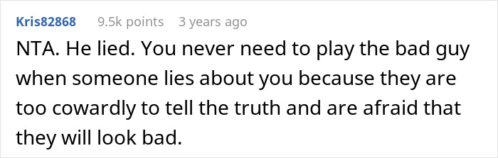 Screenshot of a Reddit comment discussing lying and cowardice related to handling changes in a relationship.