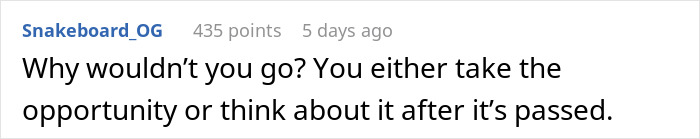 Comment on a forum post discussing taking an opportunity, relating to boss invite vacation with her context.