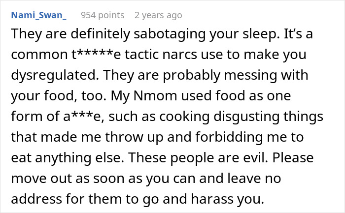 Comment discussing parents&rsquo; food poisoning concerns causing daughter to feel sick and question their intentions online.