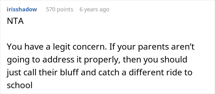 Screenshot of a social media comment discussing a teen's hygiene checklist for brother before school car rides.