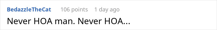 Screenshot of a Reddit comment expressing frustration about an HOA targeting siblings after losing their mom.