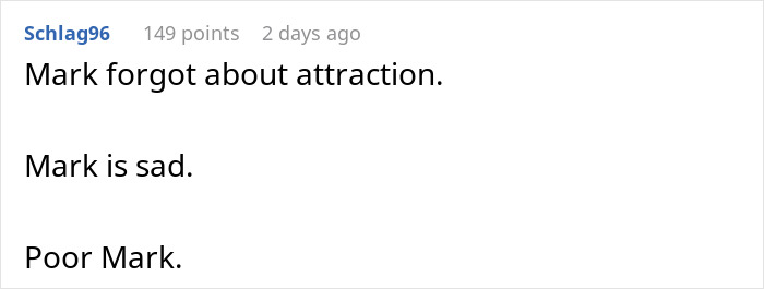 Screenshot of a Reddit comment about a guy telling an old friend to date him because he's tall and his emotional reaction.