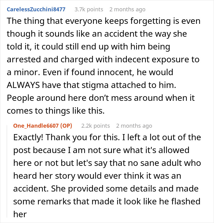 Reddit discussion about brother and daughter family drama, debating the seriousness and social impact of accusations.