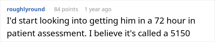 Screenshot of an online comment discussing a 72-hour inpatient assessment related to a husband&rsquo;s situation and lesson learned.