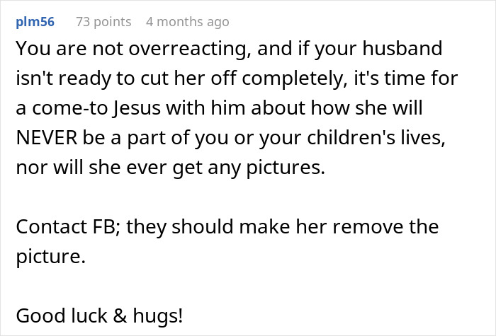 Comment advising to cut off MIL who hijacked pregnancy by using woman&rsquo;s uterus as Facebook profile picture.