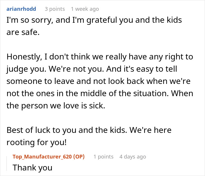 Alt text: Supportive comments on a woman giving her husband another chance and learning a lesson the hard way