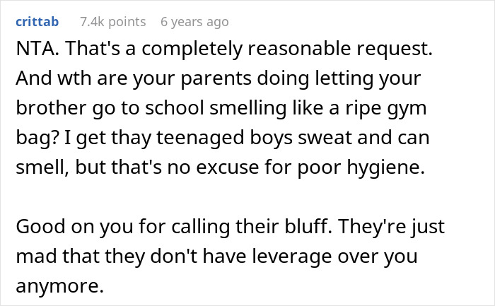 Comment defending teen's hygiene checklist for brother before school drives amid parents calling it humiliating and unfair.