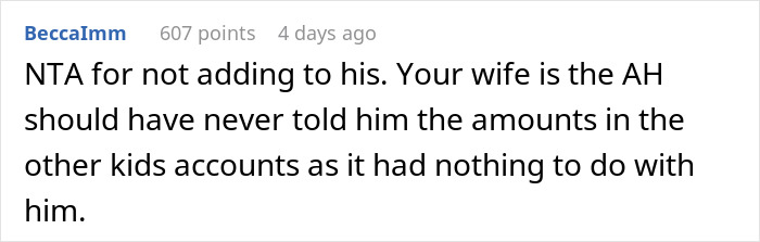 Screenshot of a Reddit comment discussing a man denying his stepson&rsquo;s pleas to contribute to college fund.