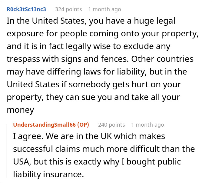 Discussion about dog walking rules and legal issues on private land, with plans to block access by total strangers.