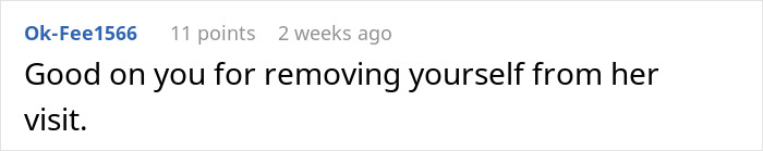 Screenshot of an online comment praising a woman for removing herself from her mother-in-law&rsquo;s rude comments and emotional stress.