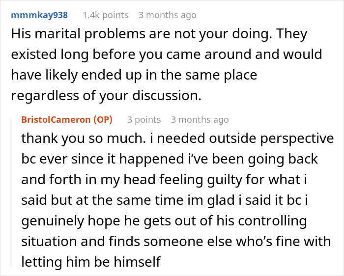 Reddit conversation about marital problems and fears a coworker’s comment pushed him toward divorce. Reddit conversation about marital problems and fears a coworker’s comment pushed him toward divorce.