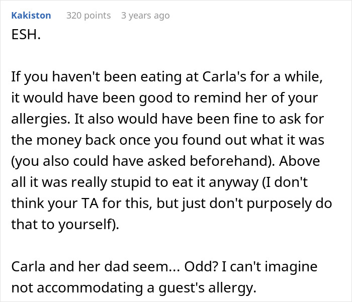 Comment discussing a teen’s allergic reaction at a friend’s house and issues with accommodating food allergies. Comment discussing a teen’s allergic reaction at a friend’s house and issues with accommodating food allergies.