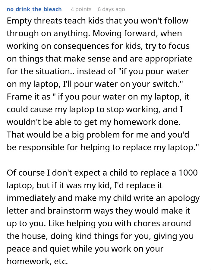 Comment discussing kid pouring water on babysitter&rsquo;s laptop after smashing it and asking about replacing the laptop.