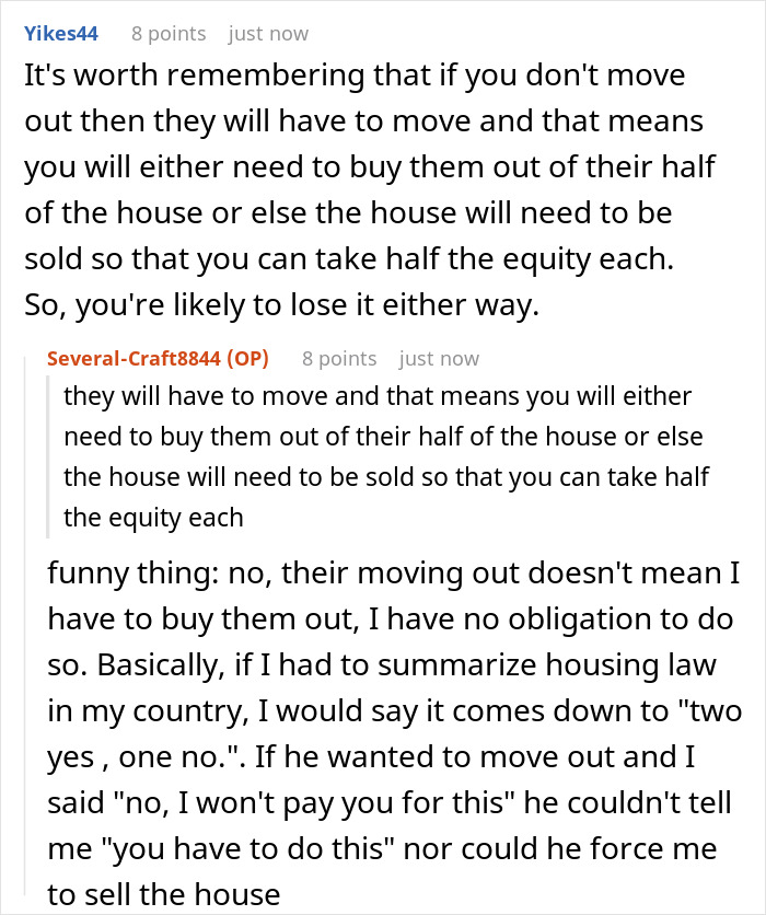 Discussion between siblings about house disagreement, with brother demanding sister to move out for kids&rsquo; space and housing equity concerns.