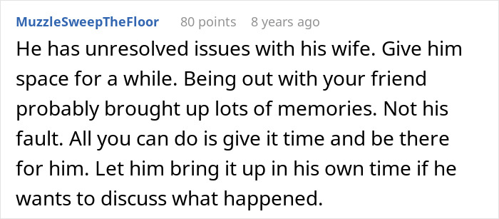 Comment about unresolved issues and giving space, related to woman sets up widow and single mom for a date.