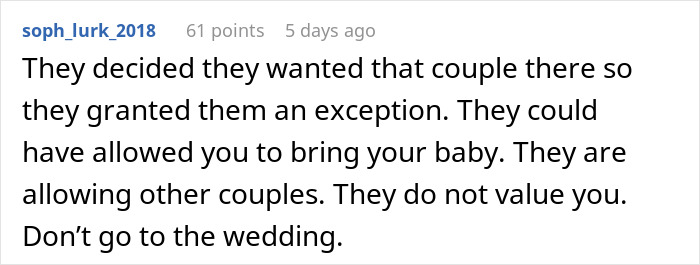 Comment on a wedding guest ban causing tension as bride risks friendship by banning BFF’s baby while others bring theirs. Comment on a wedding guest ban causing tension as bride risks friendship by banning BFF’s baby while others bring theirs.