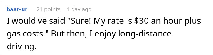 Screenshot of a social media comment discussing demanding free rides in a manipulative relationship scenario.