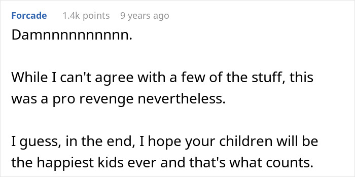 Screenshot of a user comment praising a pro revenge story about a husband outsmarting his cheating wife.
