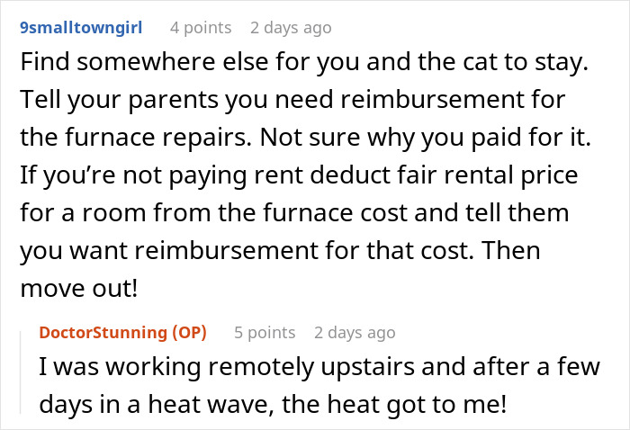 Reddit conversation about parents trying to get rid of a cat while pregnant sister visits, causing anger and conflict. Reddit conversation about parents trying to get rid of a cat while pregnant sister visits, causing anger and conflict.