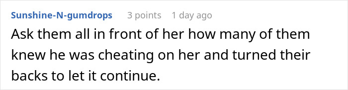 Screenshot of an online comment exposing brother-in-law cheating and sparking divorce discussion.