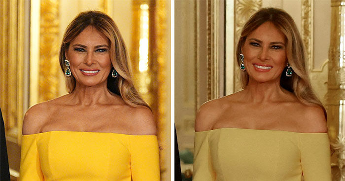 Melania Trump’s Optical Illusion Dress From Windsor Banquet Goes Viral As Fans Debate Its Color