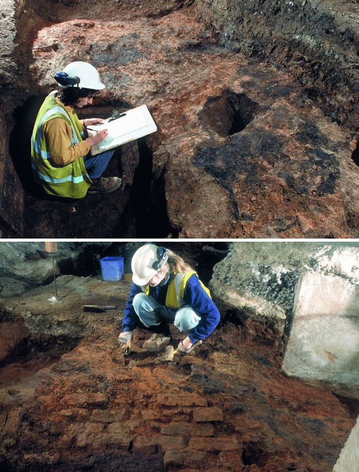 Archaeologists excavating and documenting ancient site features as part of history anecdotes research on the past.
