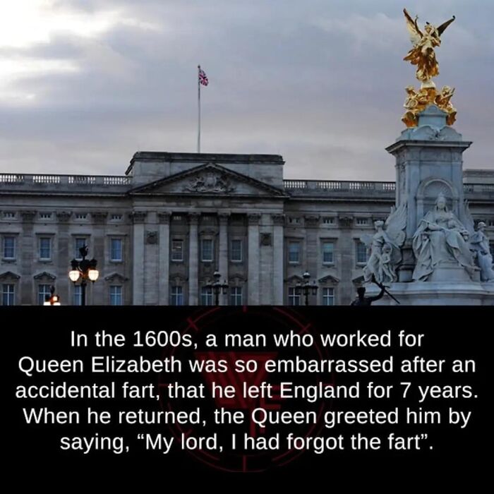 A historical anecdote from the 1600s about a man embarrassed by an accidental fart during Queen Elizabeth's reign.