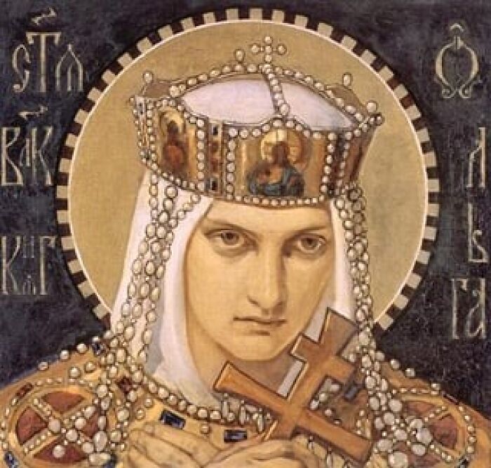 Medieval queen in ornate crown holding a cross, a classic history anecdote reflecting past royal religious influence.