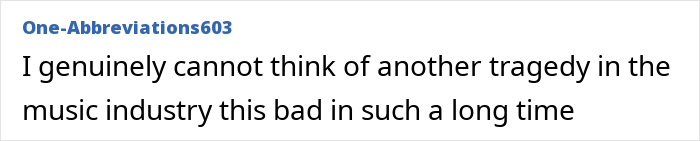Text post stating a tragic event in the music industry related to missing 15YO girl found in singer D4vd&rsquo;s Tesla trunk.