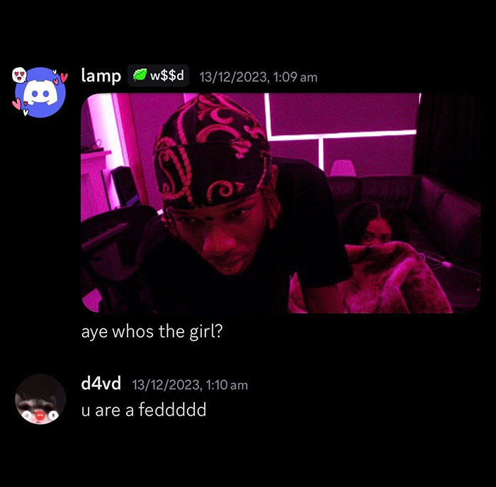 Discord chat screenshot showing a person in a bandana asking about a girl connected to singer and body coincidence case.