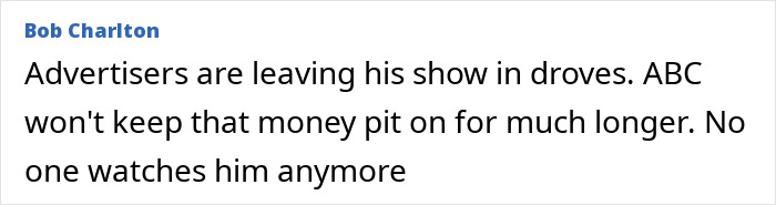 Comment text about Jimmy Kimmel's staff threatening to walk out, discussing show advertisers and audience decline. Comment text about Jimmy Kimmel's staff threatening to walk out, discussing show advertisers and audience decline.