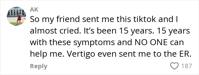Comment from AK describing a friend’s medical mystery involving vertigo symptoms not diagnosed by doctors. Comment from AK describing a friend’s medical mystery involving vertigo symptoms not diagnosed by doctors.