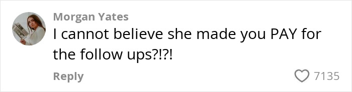 Comment on social media expressing disbelief about paying for follow-up repairs after a celebrity facialist caused permanent disfigurement.