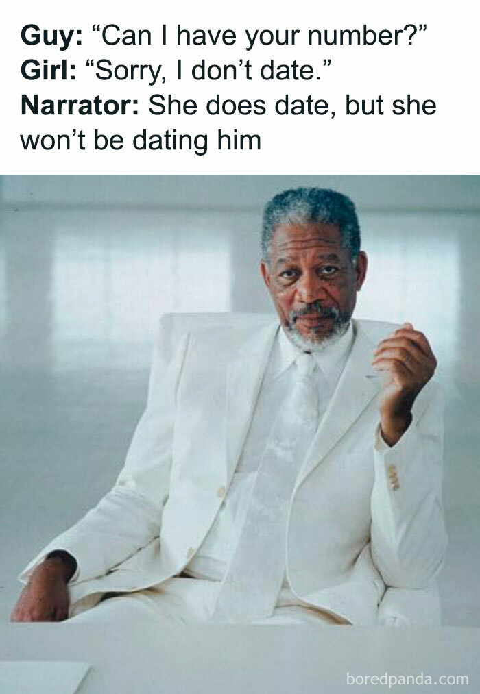 Meme about dating showing a man in a white suit with text humorously addressing dating and being left alone.