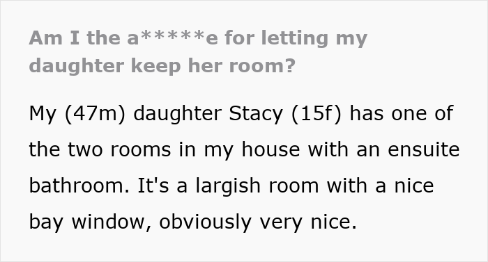 Text excerpt discussing a man defending his daughter&rsquo;s room with an ensuite bathroom from his fianc&eacute;e.