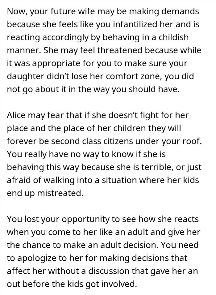 Text discussing a man defending his daughter&rsquo;s room from his fianc&eacute;e, highlighting family conflict and priorities.