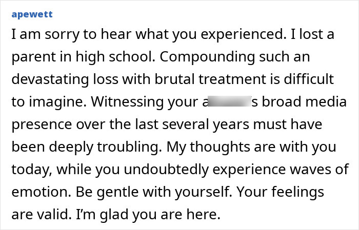 Comment expressing sympathy about high school bullying and its emotional impact related to Charlie Kirk claims.