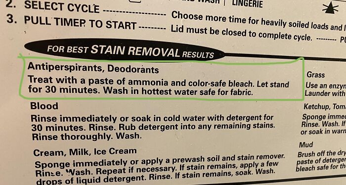 Laundry stain removal tips for blood, deodorants, and food stains, related to anything is edible once close to death.