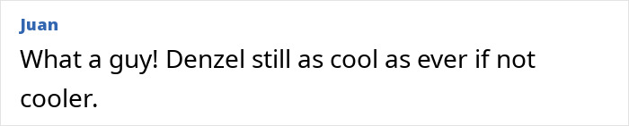 Comment text praising Denzel Washington, mentioning his coolness and referencing pronunciation discussion. Comment text praising Denzel Washington, mentioning his coolness and referencing pronunciation discussion.