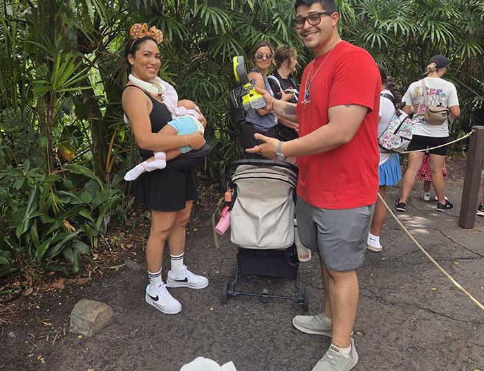 Family on vacation with stroller and baby, illustrating some of the worst luck moments shared in travel experiences.