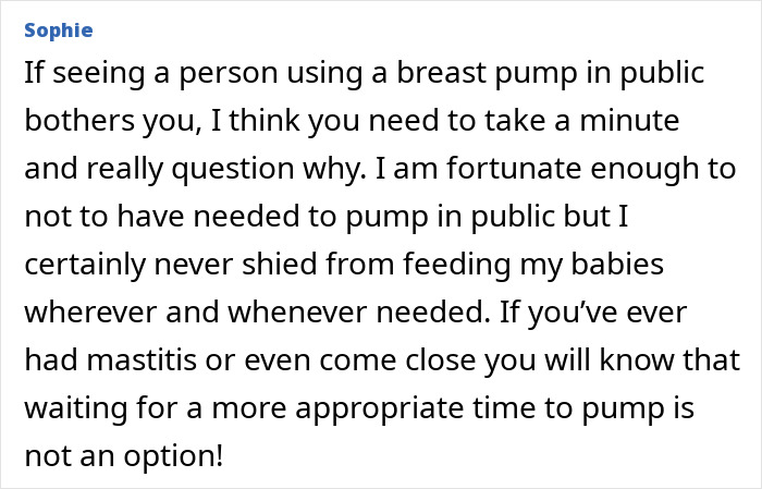 Alt text: Sophie discussing health risks and stigma linked to breastfeeding and pumping breast milk in public settings