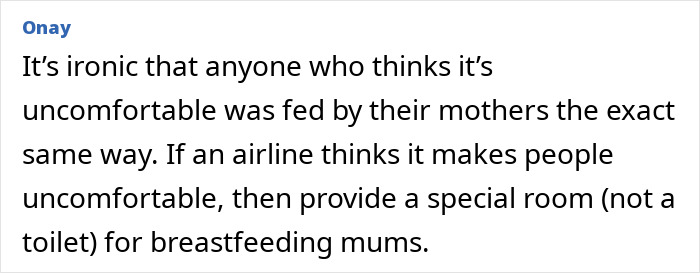 Comment highlighting breastfeeding stigma and the need for special rooms at airports for pumping breast milk.